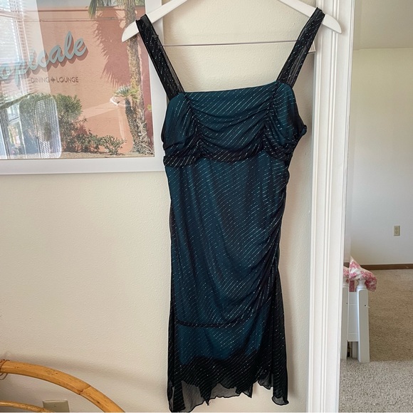 Vintage Y2K XOXO Collection Glitter Ruched Asymmetrical Ruffle Hem Dress Large - Picture 2 of 5